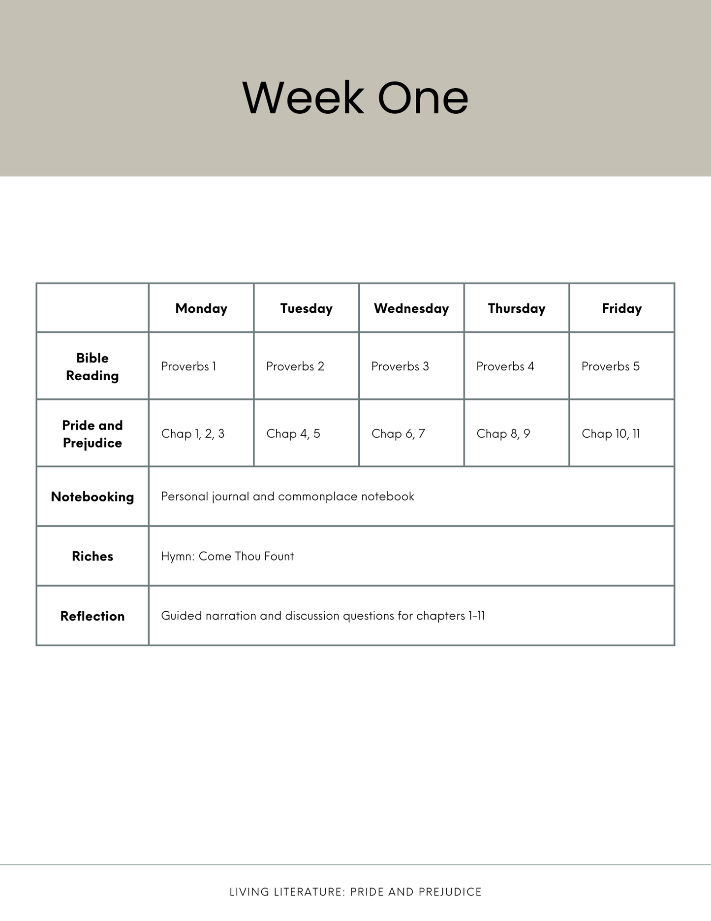 Living Literature Guide: Pride and Prejudice by Jane Austen